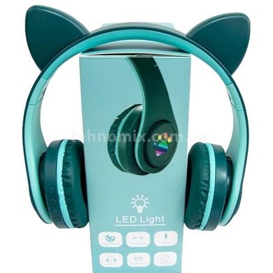 Беспроводные наушники Bluetooth с кошачьими ушками LED YW-018 Зеленые