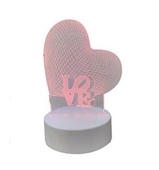 Настільний 3D-світильник на білій підставці Серце Love