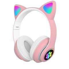 Бездротові Bluetooth навушники з котячими вушками LED з карткою пам'яті B39M Рожеві