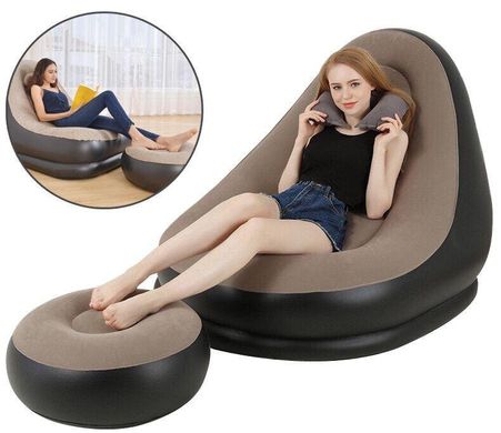 Надувний диван AIR SOFA | Надувне велюровое крісло з пуфом Коричневий