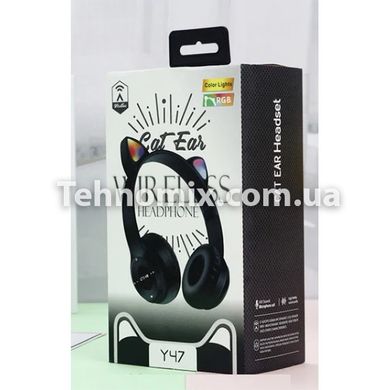 Бездротові Bluetooth-навушники з котячими вушками і лід підсвічуванням Y47 Cat Ear Чорні