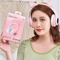 Бездротові навушники Bluetooth з котячими вушками LED СXT-B39 CATS Рожеві