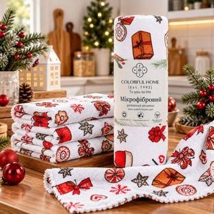 Рулон отрывных салфеток Новогодние подарки из микрофибры 25x25см 33127 Белый