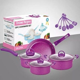 Набір посуду + кухонне приладдя 13 предметів Cookware Set Рожевий