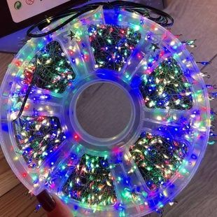 Гірлянда роса лінійна Мішура пухнаста 50м 1500LED 220V 4535 AND 67-1 Зелений дріт, мультиколор