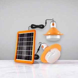 Комплект для освещения солнечная панель + 2 светильника Solar Белый с оранжевым