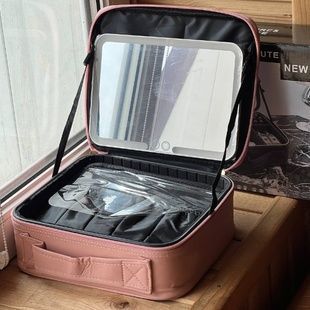 Косметичка-органайзер шкіряна з дзеркалом LED підсвічування Cosmetic Club Рожева