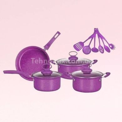 Набір посуду + кухонне приладдя 13 предметів Cookware Set Рожевий