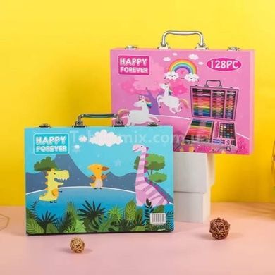 Набор для рисования 128 предметов в чемоданчике Happy Forever KBX-128 Розовый