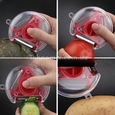 Универсальная овощерезка трехсторонняя для нарезки соломкой Rotary multifunctional peeler Красная
