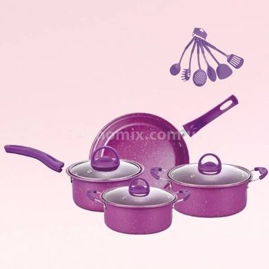 Набір посуду + кухонне приладдя 13 предметів Cookware Set Рожевий