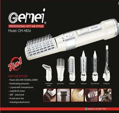 Фен-стайлер для волос 7в1 Gemei GM-4836 1200 Вт