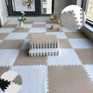 Килимок-пазл плюшевий 30&times;30см 20шт/уп Бежевий з білим