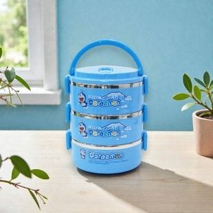 Ланч-бокс трехъярусный с ручкой 2,1л Кот Голубой