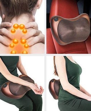 Портативний роликовий масажер в авто та для дому HOME CAR MASAGE PILLOW brown на 4 ролики