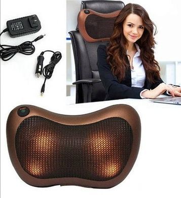 Портативний роликовий масажер в авто та для дому HOME CAR MASAGE PILLOW brown на 4 ролики