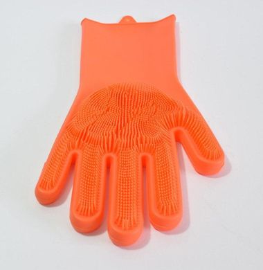 Силиконовые перчатки для мытья и чистки Magic Silicone Gloves с ворсом Оранжевые