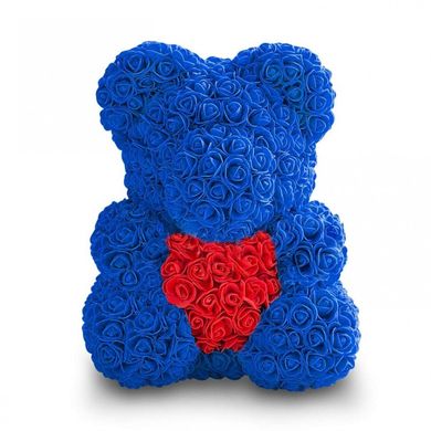 Ведмедик з серцем з 3D троянд Teddy Rose 40 см Синій + подарункова упаковка