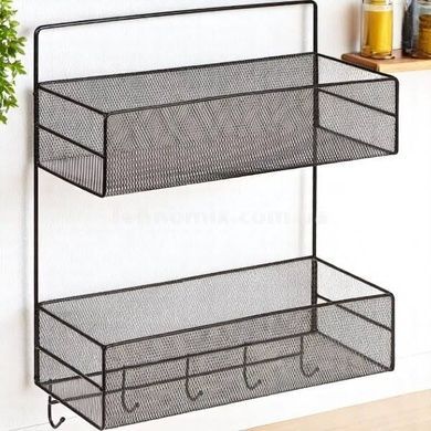 Подвесная корзина 2 яруса с пятью крючками 40*26*13см Черная