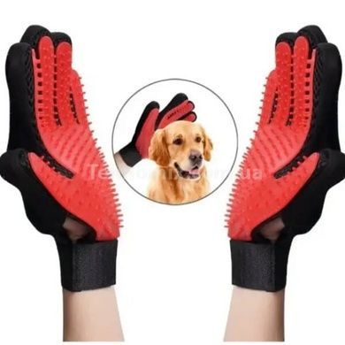 Перчатка для вычесывания шерсти с домашних животных PET GLOVES True Touch Красная