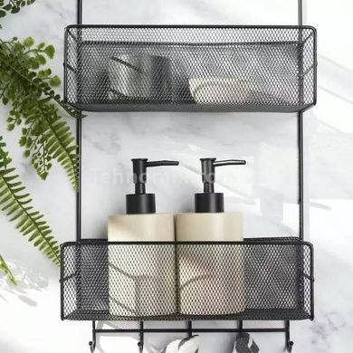 Подвесная корзина 2 яруса с пятью крючками 40*26*13см Черная