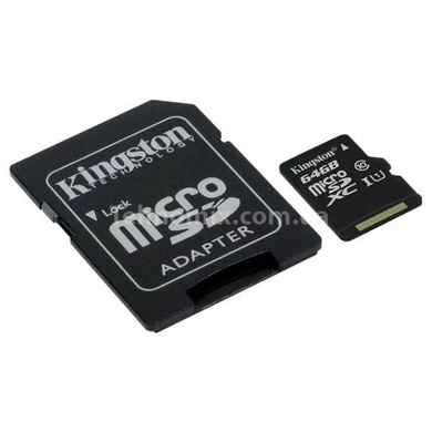 Карта пам'яті micro SDHC 64GB Kingston із адаптером