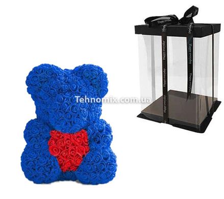 Ведмедик з серцем з 3D троянд Teddy Rose 40 см Синій + подарункова упаковка