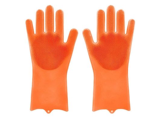 Силіконові рукавички для миття і чищення Magic Silicone Gloves з ворсом Помаранчеві