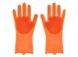 Силиконовые перчатки для мытья и чистки Magic Silicone Gloves с ворсом Оранжевые