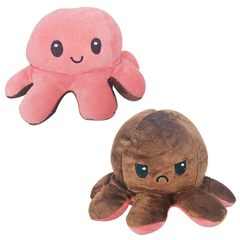 Мягкая игрушка осьминог перевертыш двусторонний «веселый + грустный» Розовый-коричневый
