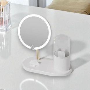 Дзеркало з LED підсвічуванням кругле + органайзер для зберігання косметики 6016 Біле
