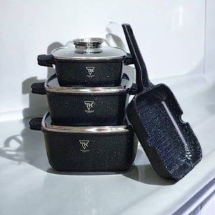 Набір квадратних каструль кришками + сковорода 7 предметів Top Kitchen TK000103 Чорний