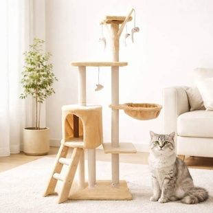 Ігровий комплекс для котів з кігтеточкою та будиночком 135*49см MT05-2 Бежевий