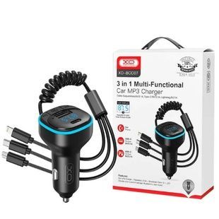 FM модулятор + автомобільний зарядний пристрій з кабелем XO BCC07 Smart Bluetooth MP3 Car Charger + One Drag Three Data Cable