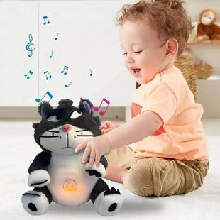 Игрушка мягкая кот Люцифер дышащий с подсветкой и звуками N18 Черный