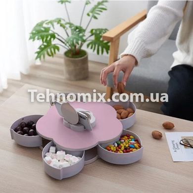Вращающаяся складная одноярусная конфетница Flower Candy Box для конфет и фруктов Розовая