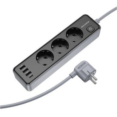 Подовжувач мережевий BOROFONE BAC8 Power 3-position socket (1C3A) (EU/GER) 3м Чорний