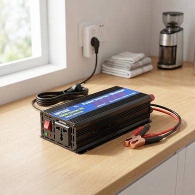 Перетворювач напруги з 12V&rarr;220V із вбудованим зарядним пристроєм 1500W+CHARGER 10A EYURANЧорний