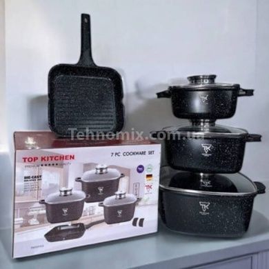 Набір квадратних каструль кришками + сковорода 7 предметів Top Kitchen TK000103 Чорний