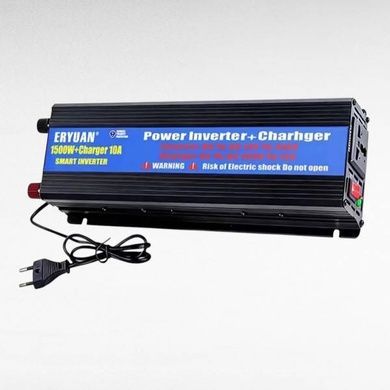 Перетворювач напруги з 12V&rarr;220V із вбудованим зарядним пристроєм 1500W+CHARGER 10A EYURANЧорний