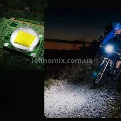 Велофара акумуляторна з сонячною батареєю та сигналом 7599 Чорна з помаранчевим