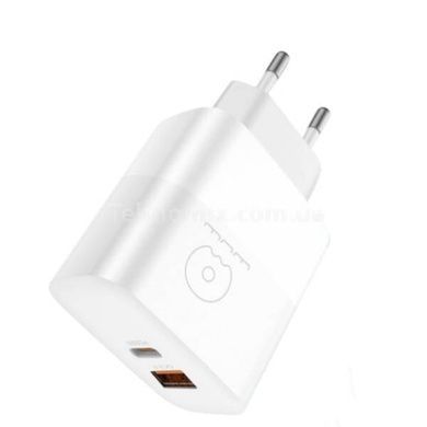 Зарядное устройство WUW-C208 30W PD USB-C + USB QC3.0 18W white
