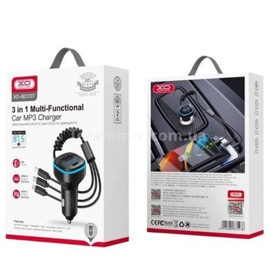 Fm модулятор + автомобильное зарядное устройство с кабелем XO BCC07 Smart Bluetooth MP3 Car Charger + One Drag Three Data Cable