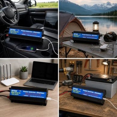 Перетворювач напруги з 12V&rarr;220V із вбудованим зарядним пристроєм 1500W+CHARGER 10A EYURANЧорний