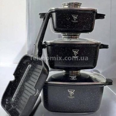 Набір квадратних каструль кришками + сковорода 7 предметів Top Kitchen TK000103 Чорний