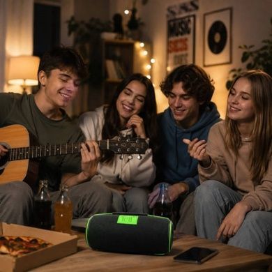 Bluetooth-колонка аккумуляторная USB, TF-карта, AUX 15Вт Gedi-128 Черная с салатовым