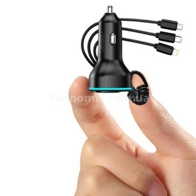 Fm модулятор + автомобильное зарядное устройство с кабелем XO BCC07 Smart Bluetooth MP3 Car Charger + One Drag Three Data Cable