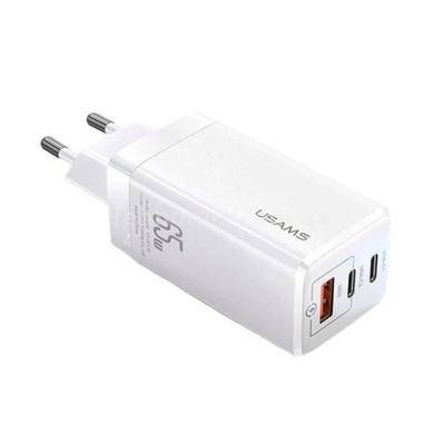 Зарядное устройство блок питания Usams US-CC110 T33 65W 3 Ports GaN Mini Fast Charger Белое
