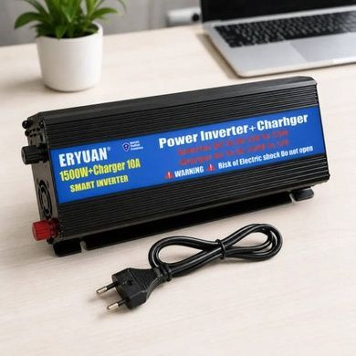 Перетворювач напруги з 12V&rarr;220V із вбудованим зарядним пристроєм 1500W+CHARGER 10A EYURANЧорний