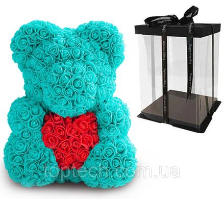 Ведмедик з серцем з 3D троянд Teddy Rose 40 см Бірюзовий + подарункова упаковка